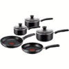 3 Tefal Essential Non-Stick 5-Piece Pan Set, Glass Lids, Black