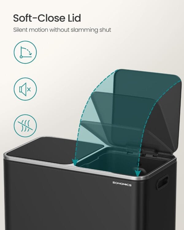 61IBJHW8fJL._SL1500_ SONGMICS Dual Rubbish Bin, Metal Recycling Bin with 15 Rubbish Bags
