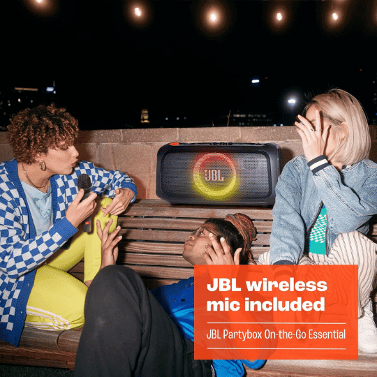 7 JBL PartyBox On-The-Go Essential - Portable Party Speaker with Built-in Lights and Wireless mic