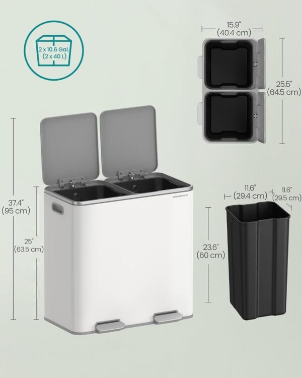 71aKJRCZSIL._SL1500_ SONGMICS Dual Rubbish Bin Metal Recycling Bin with 15 Rubbish Bags