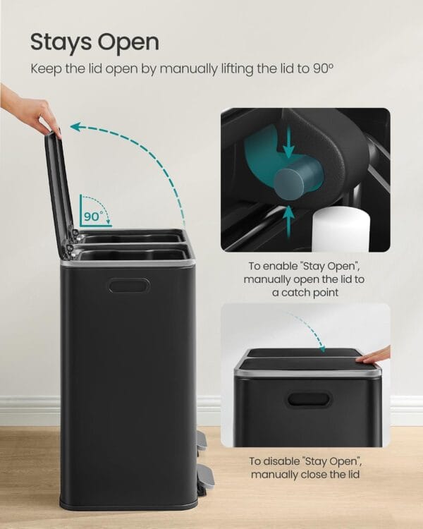 71dpHXFLMRL._SL1500_ SONGMICS Dual Rubbish Bin, Metal Recycling Bin with 15 Rubbish Bags