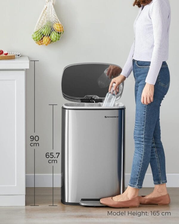 SONGMICS Kitchen Bin 13 Gallon (50 L) Silver