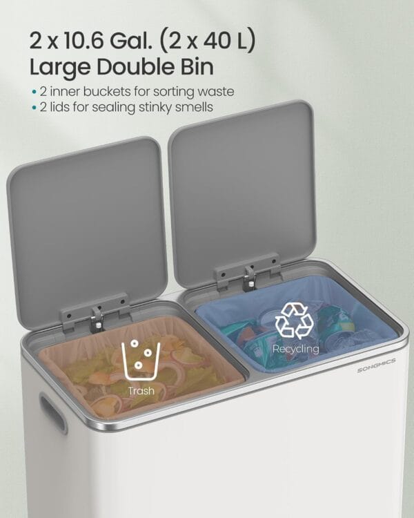 71jM-c9TLSL._SL1500_ SONGMICS Dual Rubbish Bin Metal Recycling Bin with 15 Rubbish Bags