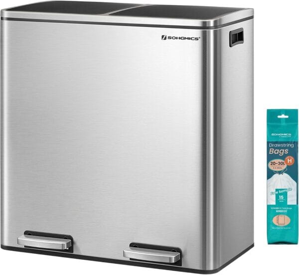 71oZdNN4u-L._AC_SL1500_ SONGMICS Trash Can, 2 x 8 Gallon (2 x 30 L) Garbage Can for Kitchen with 15 Trash Bags