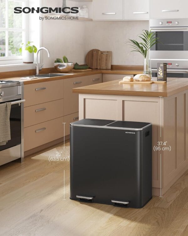 71qat9iTq2L._SL1500_ SONGMICS Dual Rubbish Bin, Metal Recycling Bin with 15 Rubbish Bags