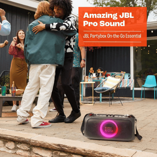 8 JBL PartyBox On-The-Go Essential - Portable Party Speaker with Built-in Lights and Wireless mic