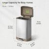 810cDnh+JWL._AC_SL1500_ EKO Hudson Matte Stainless 50 Liter/13.2 Gallon Step Trash Can with Rear Trash Bag Storage Compartment