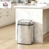 HOMCOM 50L Sensor Bin with Soft-Close Lid Automatic Kitchen Bin Silver Tone Electronic Touchless Motion Sensor
