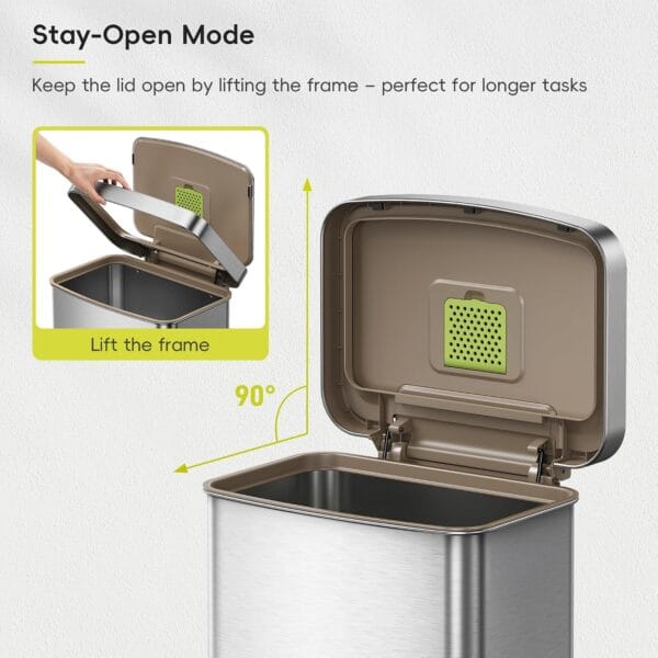 81I45ZWwusL._AC_SL1500_ EKO Hudson Matte Stainless 50 Liter/13.2 Gallon Step Trash Can with Rear Trash Bag Storage Compartment