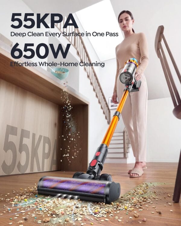 81JYexDF2BL._AC_SL1500_ 80Mins Cordless Vacuum Cleaner, 650W 55Kpa Stick Vacuum Cleaner for Home