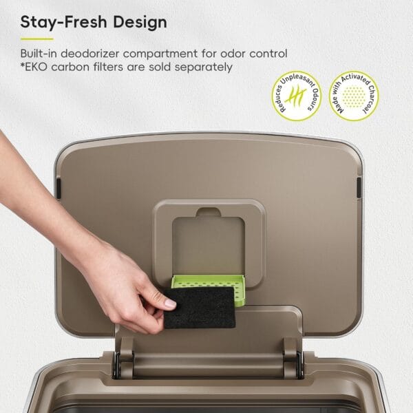 81c-d+YFSTL._AC_SL1500_ EKO Hudson Matte Stainless 50 Liter/13.2 Gallon Step Trash Can with Rear Trash Bag Storage Compartment
