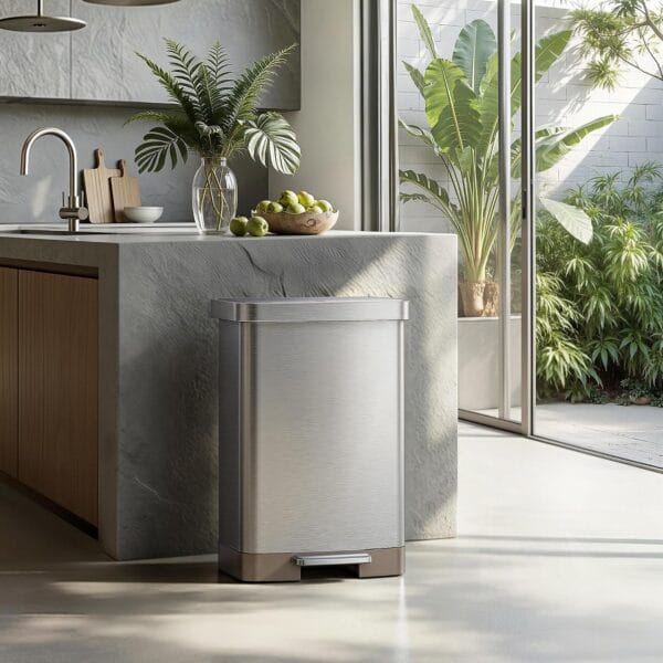 81i66NRaq-L._AC_SL1500_ EKO Hudson Matte Stainless 50 Liter/13.2 Gallon Step Trash Can with Rear Trash Bag Storage Compartment
