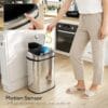 HOMCOM 50L Sensor Bin with Soft-Close Lid Automatic Kitchen Bin Silver Tone Electronic Touchless Motion Sensor