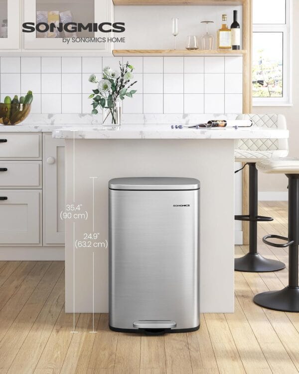 SONGMICS Kitchen Bin 13 Gallon (50 L) Silver