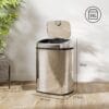 HOMCOM 50L Sensor Bin with Soft-Close Lid Automatic Kitchen Bin Silver Tone Electronic Touchless Motion Sensor