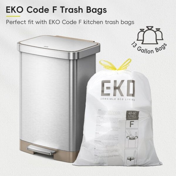 81vQr3AuQ-L._AC_SL1500_ EKO Hudson Matte Stainless 50 Liter/13.2 Gallon Step Trash Can with Rear Trash Bag Storage Compartment