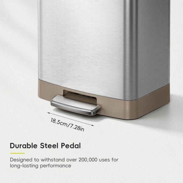 91fFRdpSvRL._AC_SL1500_ EKO Hudson Matte Stainless 50 Liter/13.2 Gallon Step Trash Can with Rear Trash Bag Storage Compartment